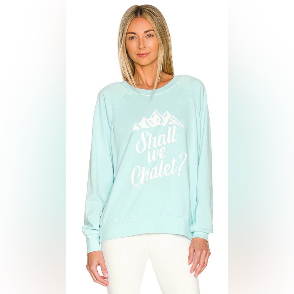 Wildfox Couture "Shall We Chalet?" Graphic Sweatshirt in Plume Blue
